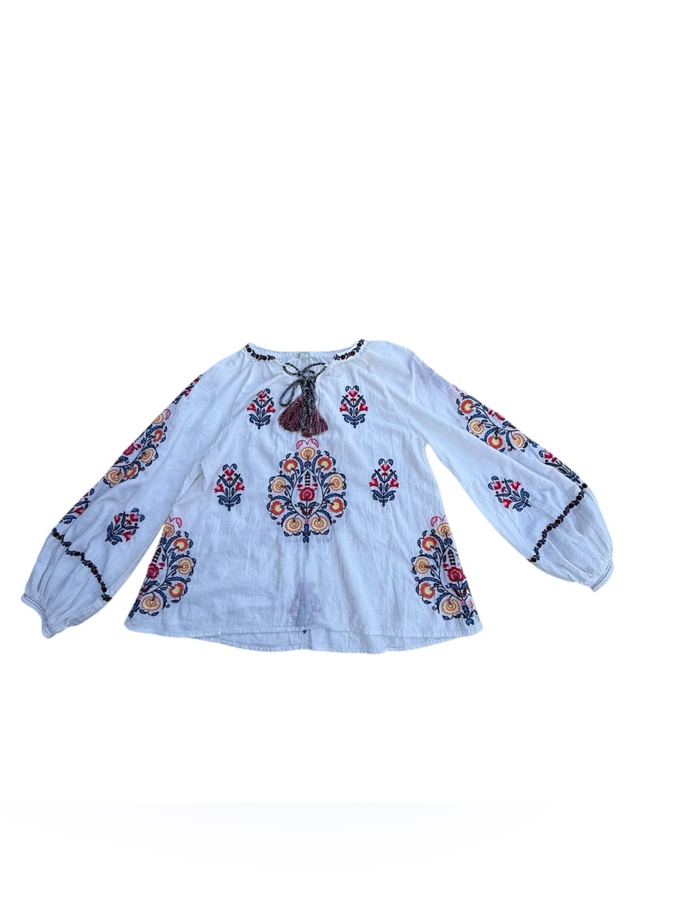 Sundance Embroidered White Peasant Blouse with Multi-Color Floral Motif size S - Picture 2 of 6